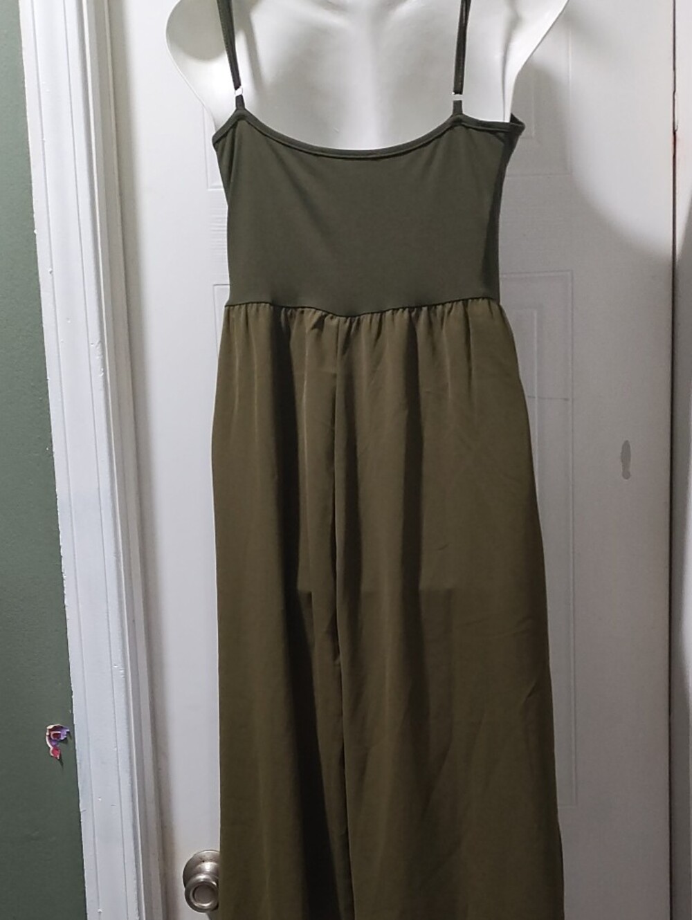 Smocked Bodice Wide-Leg Olive Jumpsuit for Women - Picture 3 of 13